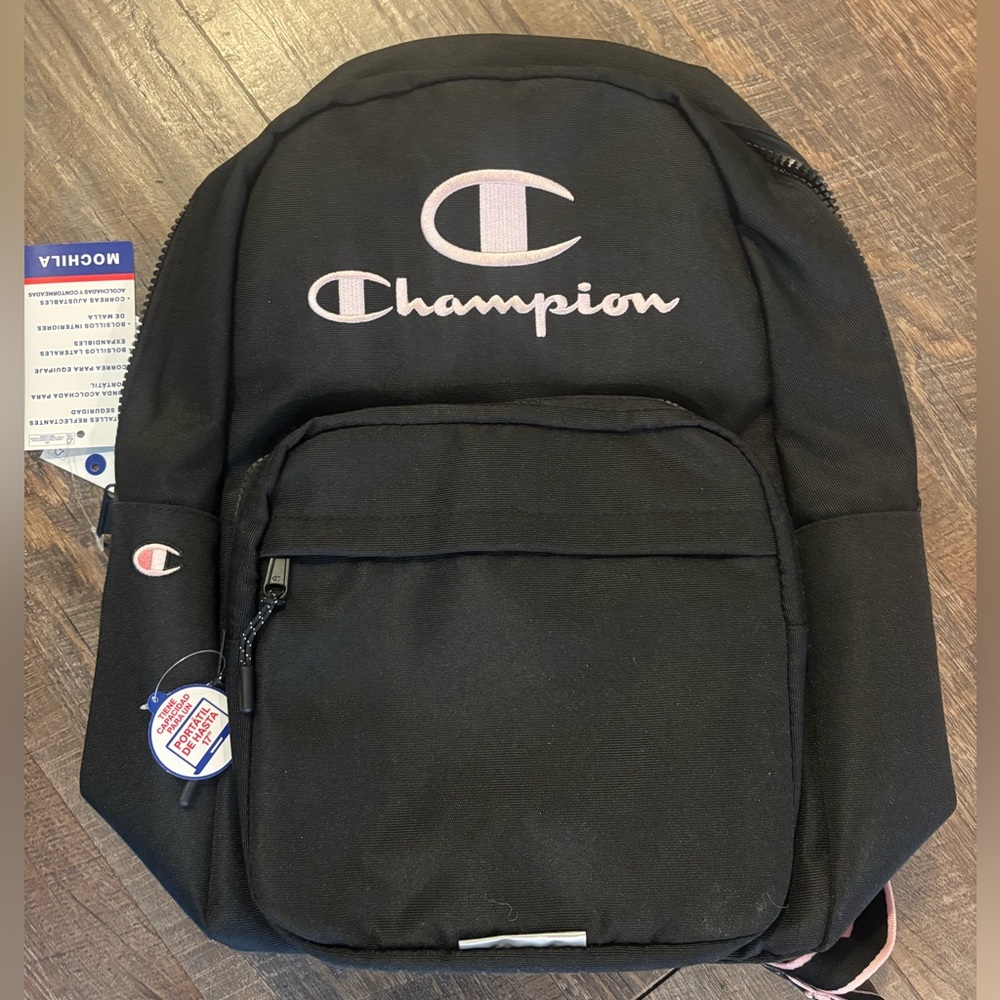 🎒 Champion Backpack – NWT | Black w/ Pink Logo | Classic & Functional